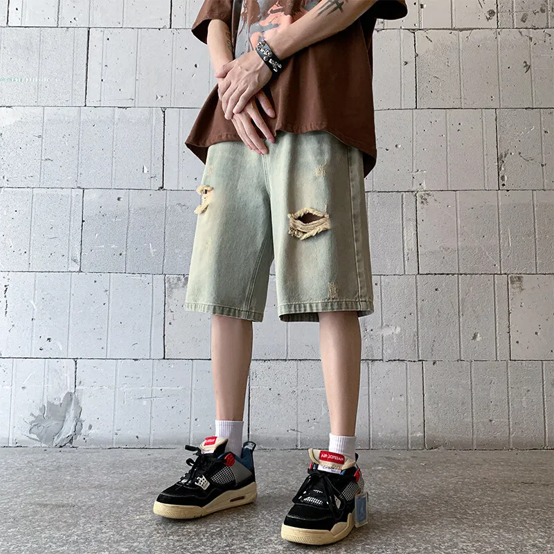 Distressed Denim Shorts men Vintage Wash Ripped Design Casual Summer Streetwear Destroyed Jeans Fashion man shorts