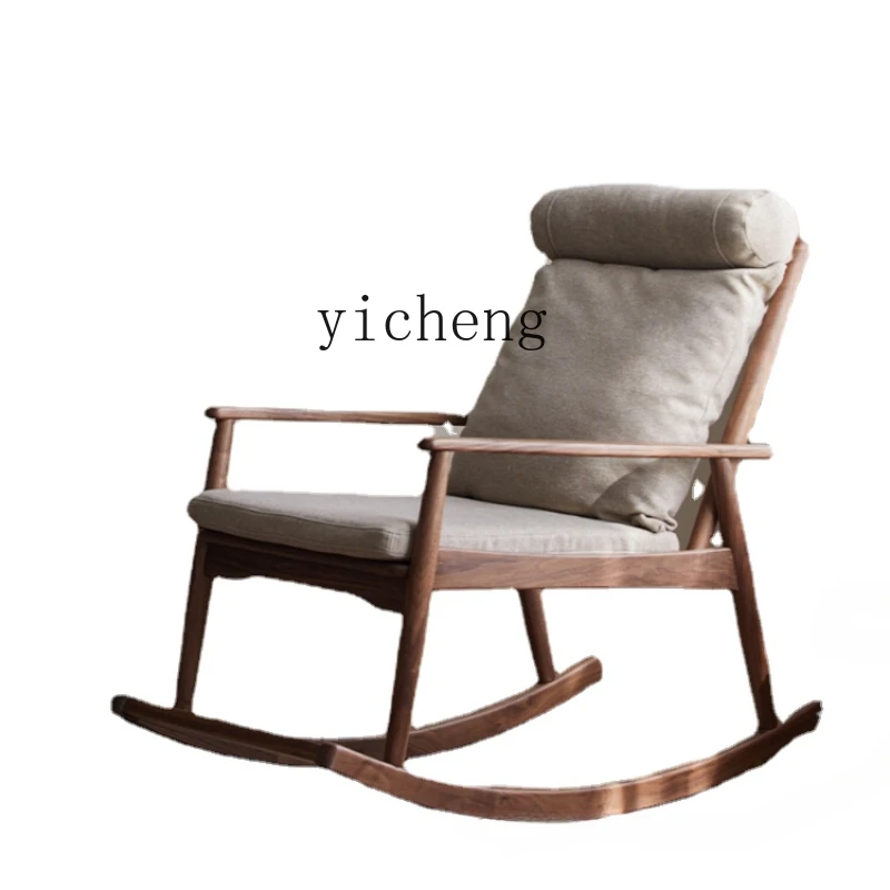 

Zc New Chinese Style Rocking Chair Balcony Home Lunch Break Black Walnut Solid Wood Rocking Chair