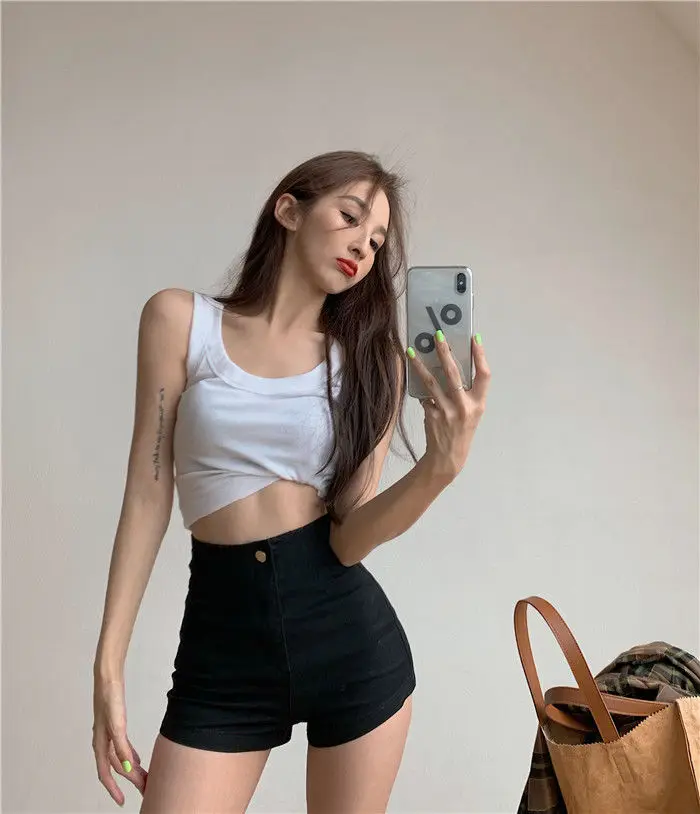 2022 Summer Denim Shorts Women Sexy Vintage Streetwear Summer Solid Zipper Stretchy High Waisted Jeans Skinny Short Female Pants winter dresses for women