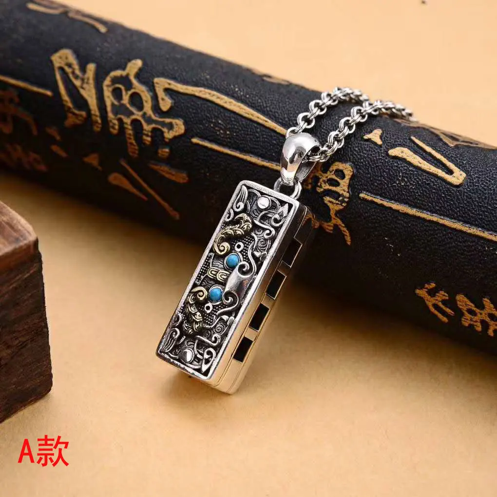 

Fengtaotie Pattern 925 Pure Silver Six Character True Words Five Tone Harmonica Pendant for Men and Women Creative Thai Silver R
