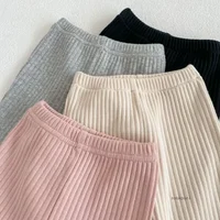 2023 Solid Girl Casual Flared Trousers Stretch Ribbed Wooden Hem Casual Trousers Girls Baby Spring Versatile Cotton Leggings 6
