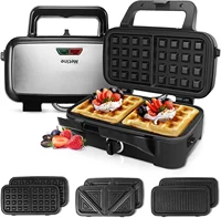 Waffle Makers, 3-in-1 Waffle Iron Panini Press Sandwich Maker with Removable Plates, 5-gears Temperature Control Non Stick 1