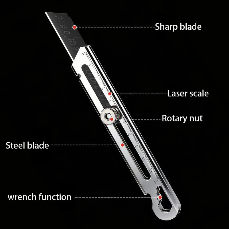 6 in 1 스테인리스 스틸 유틸리티 나이프(두꺼운 금속 나이프 홀더 포함) 다기능 벽지용 다용도 나이프