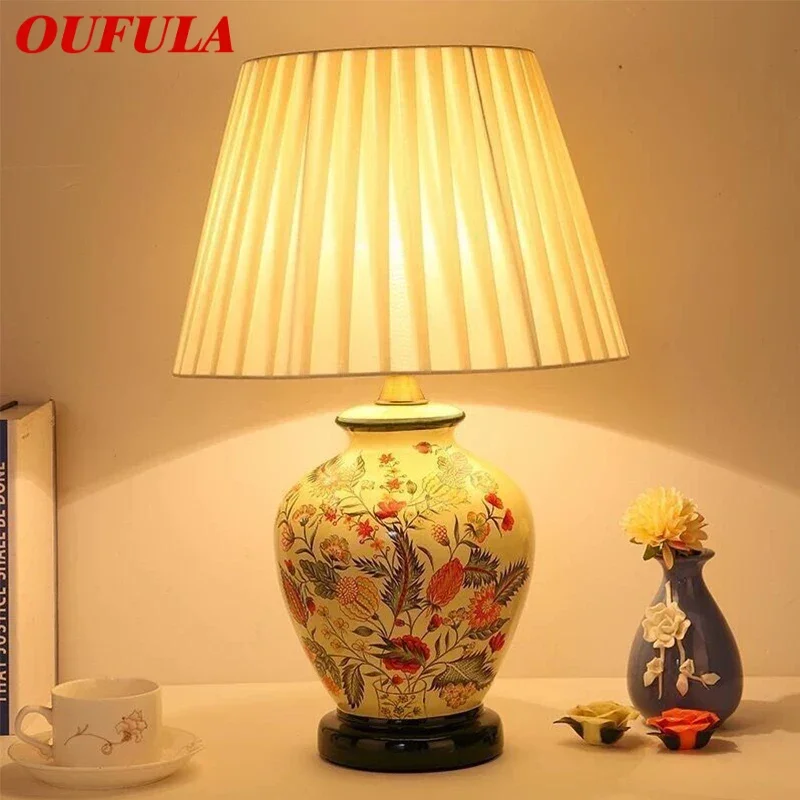 OUFULA European Retro Table Lamp - LED Bedside Light For Living Room, Bedroom, Study (Height 55cm)