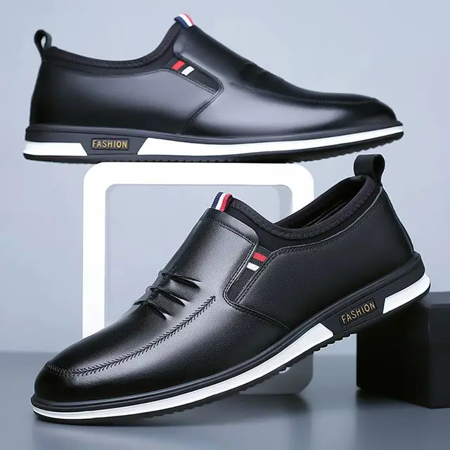 Мужские повседневные туфли из натуральной кожи, дышащие черные туфли без шнуровки для вождения, мужские деловые туфли из воловьей кожи с низким верхом 1