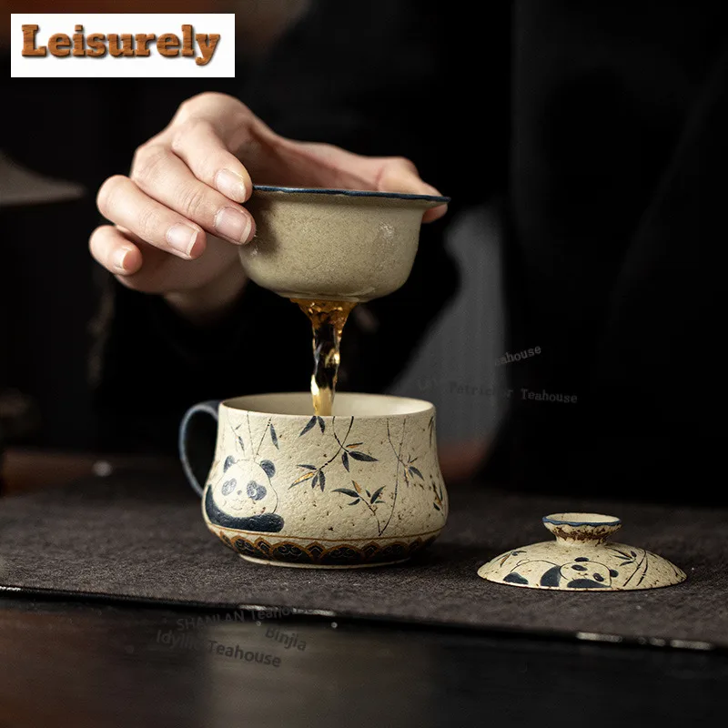 180ML Firestone Red Panda Bamboo Filter Tea Separator Cup Zen Tea Mug with Infuser Household Tea Maker Office Water Cup Craft