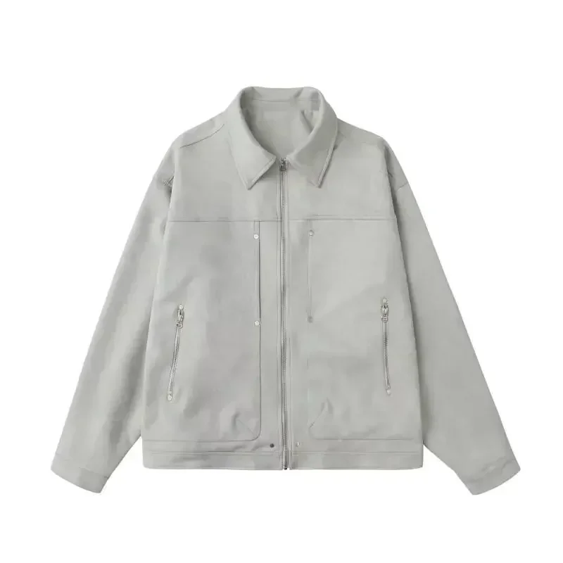 FA670 2024 New Men's Hong Kong Style Versatile Tooling Jacket Fashion Casual Solid Color Simple Top 6