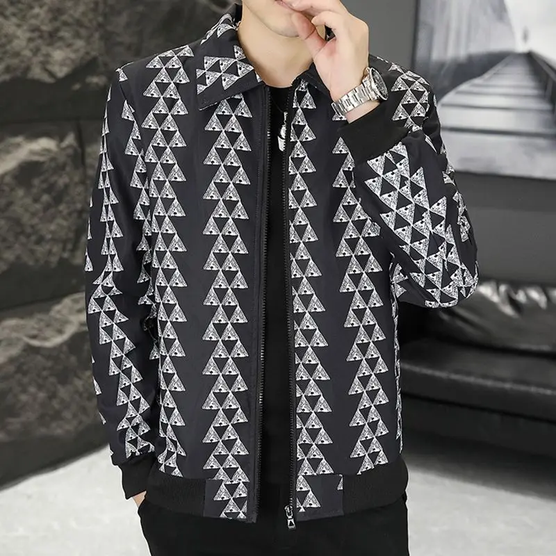 Spring Autumn KPOP Fashion Print Jacket Men Harajuku Tops Loose Casual All Match Outerwear Long Sleeve Coat Vintage Male Clothes