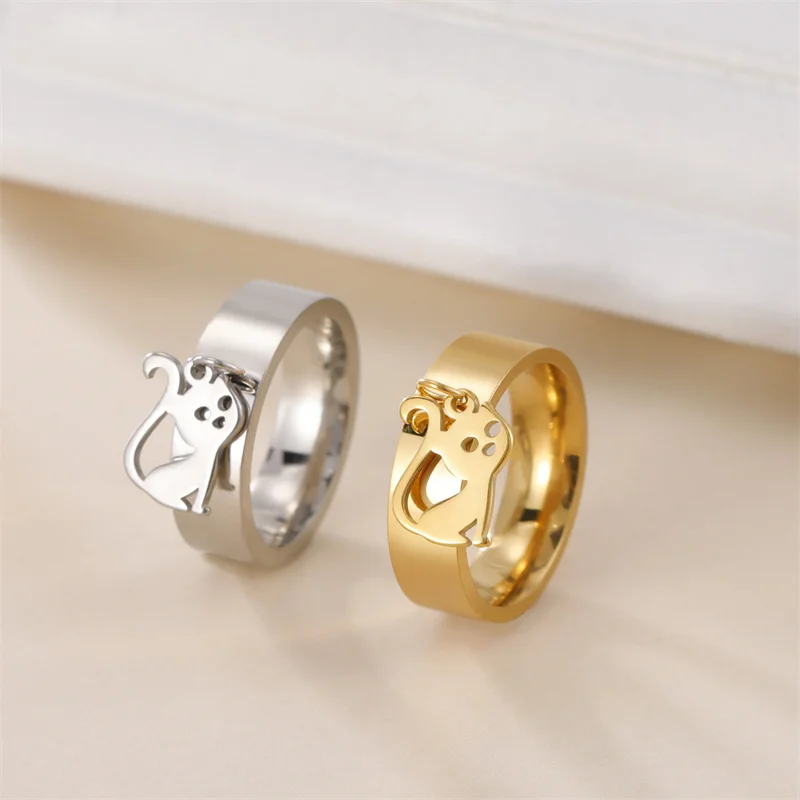 Edelstahl Katzen ringe für Frauen Gold Farbe niedlichen Kätzchen Anhänger Ringe Luxus Designer Schmuck weibliche Hochzeits feier Teen Geschenke – Detail 13