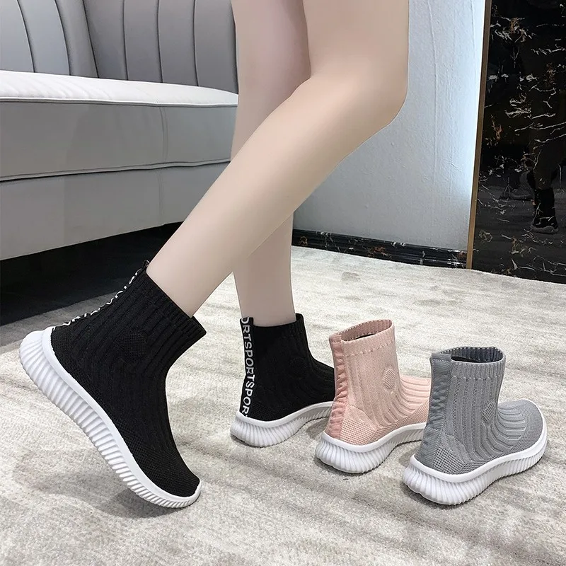 Stretch Fabric socks boots women 2022 spring new Korean women's shoes breathable knitted high-top sports hip-hop shoes woman