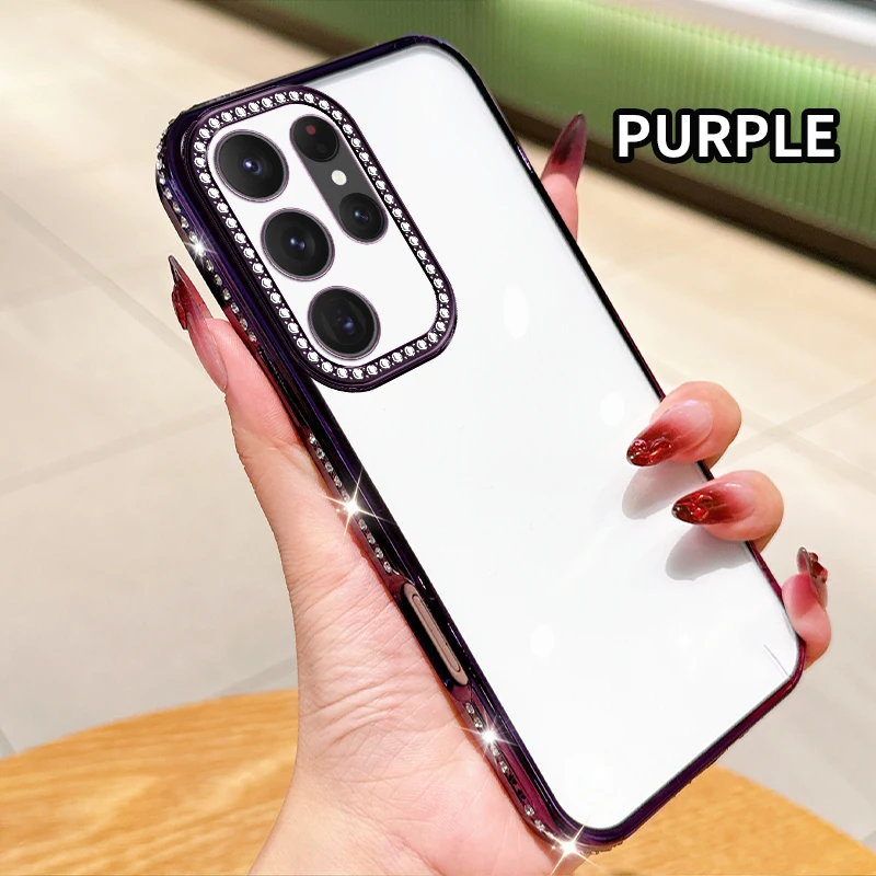 Luxury Plating Clear Soft TPU Cover with Diamond Crystal Glitter and Shockproof Protection