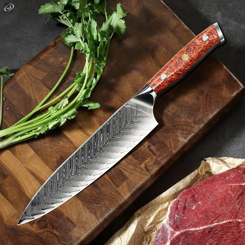  Bigsun Chef Gyutou Knife 67 Layers VG 10 Forged High Carbon  Damascus Steel Kitchen cooking Knives with Resin Honeycomb Design Handle (8  Inch Chef Knife, Brown): Home & Kitchen