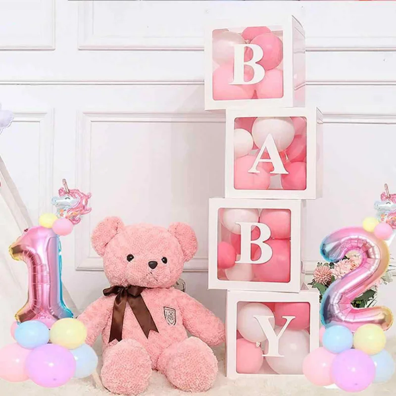 

Alphabet Name Box Transparent Birthday Balloon Box Baby Shower Latex Balloon Wedding Globos Kids1st Birthday Party Decoration