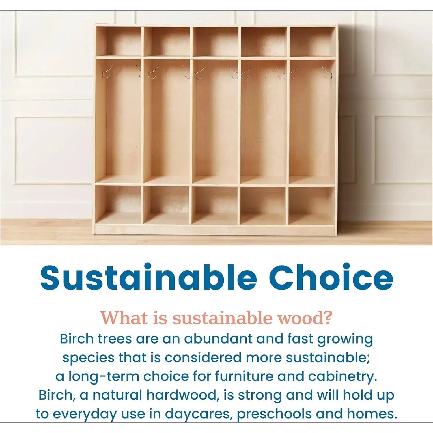 5-Section Straight Coat Locker, Classroom Furniture, Natural 6