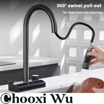 ก๊อกน้ำห้องครัวทองแดงแท้แบบดึงออกได้ รุ่นน้ำตกฝนบานเย็น ดีไซน์ทันสมัย สำหรับอ่างล้างจานแบบรูเดียว น้ำร้อนน้ำเย็น 2