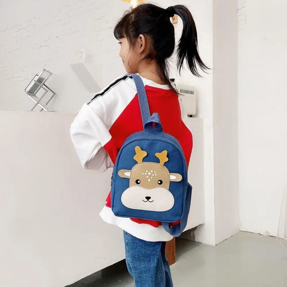 Breathable Canvas Kid Backpack Fashion Color Deer Print Little Deer Schoolbag Cartoon Lightweight Canvas Schoolbag Daily Outing 2