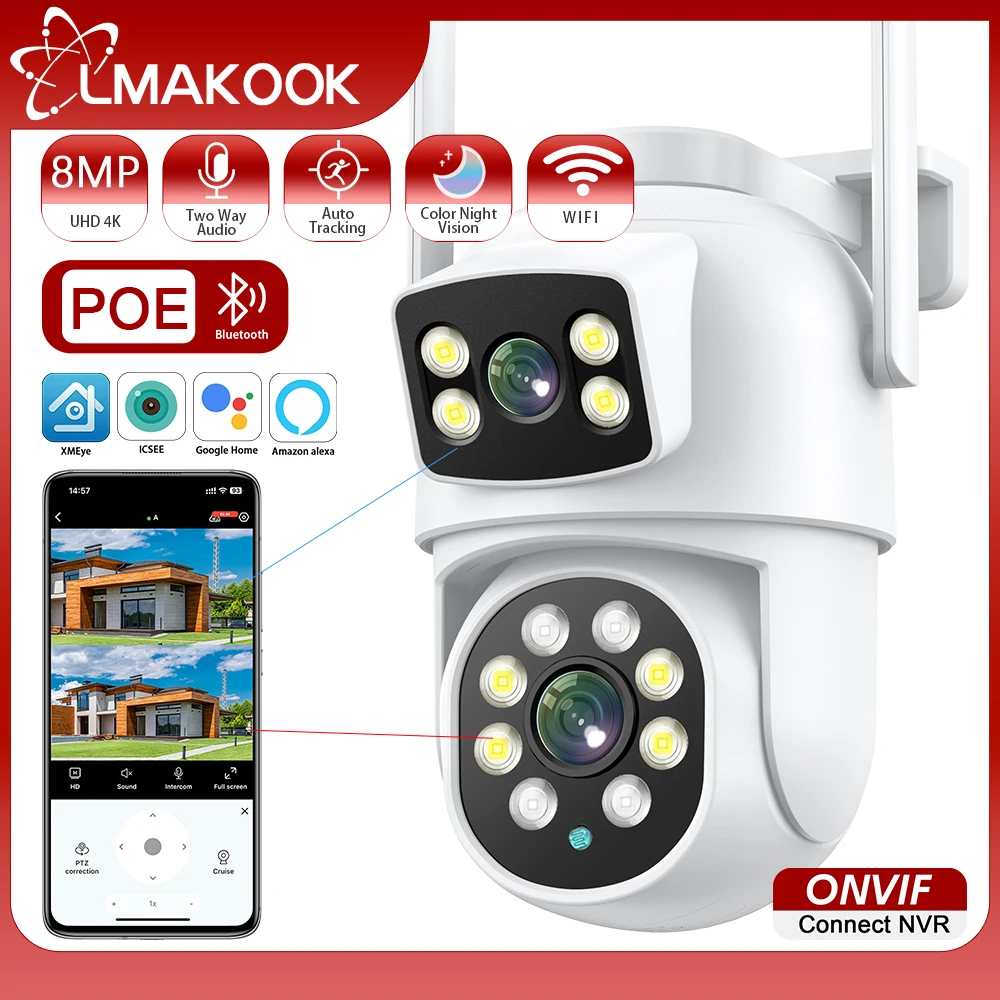

Камера видеонаблюдения LMAKOOK, 8 Мп, двойной экран, Wi-Fi, PTZ