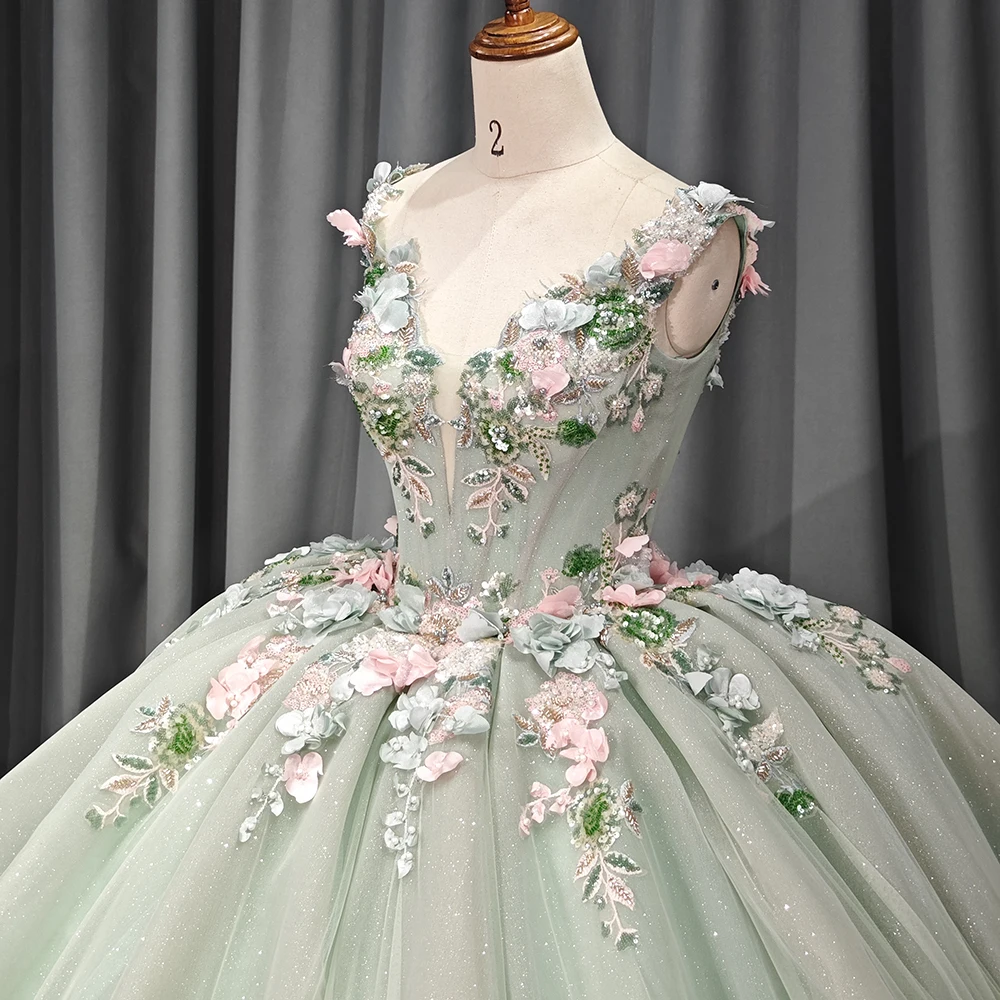green emerald velvet dress Light Green V-neckline Tulle Sweet 16 Dress, Light Green Long Prom Dre –  Cutedressy main image 1