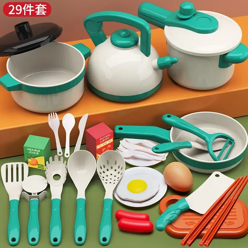 Kids Kitchen Toys Set 29 PCS Play Kitchen Accessories Kit with Play Pots Pretend Food Cooking Toy Toddler Girls Boy Gift