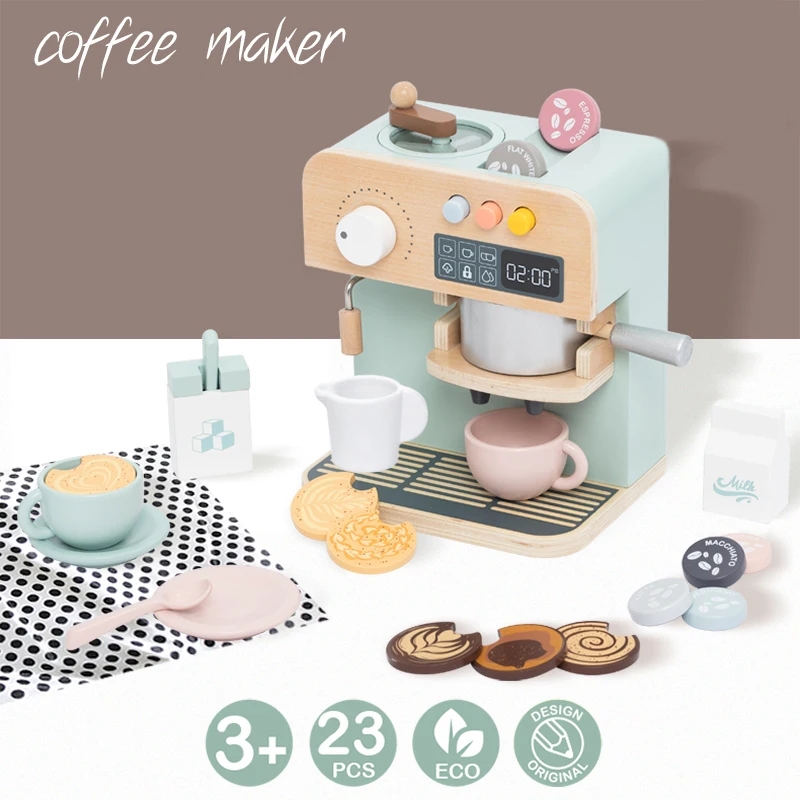 Educational Toys Macaron Cute Simulated Coffee Machine Wooden Kitchen Games Children Montessori Educational Indoor Diy Toys For Boys Girls gift