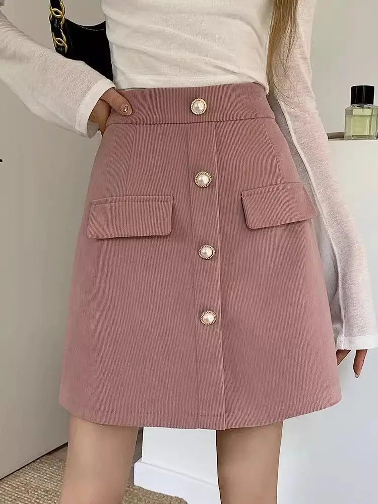Women's Black High-waisted A-line Skirt New Autumn Winter Fat Mm Covers the Belly Covers the Buttocks in One Step Short Skirt 3