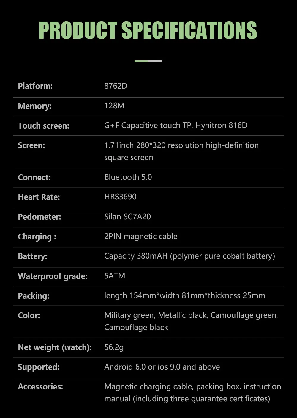 KALOSTE Smart Watch 2022 New Outdoor Sport Smart Watches Heart Rate Blood Pressure 5ATM Waterproof Bluetooth Smartwatch For Mens