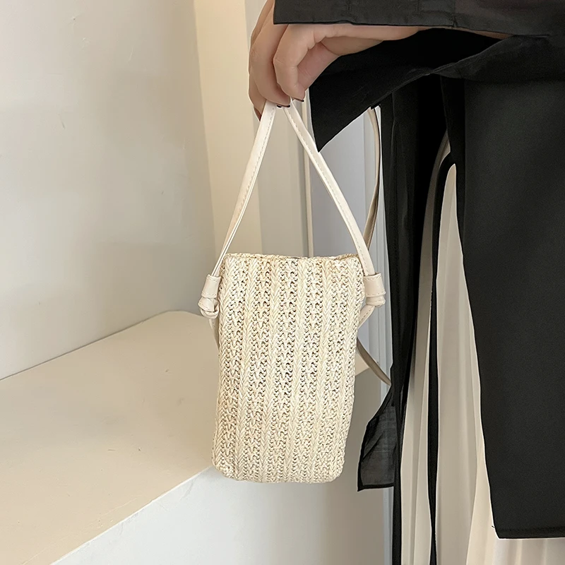 Wallet Women Diagonal Straw Woven Mobile Phone Clutch Bag Ladies Purse Summer Beach Travel Female Mini Purse Card Holder