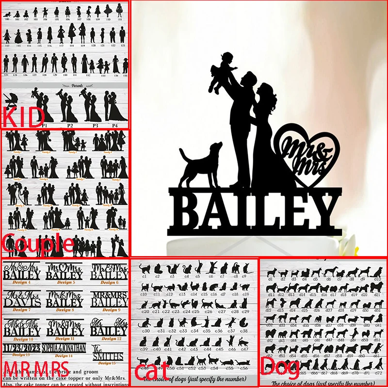 Topper Per Torta Nuziale Personalizzato Topper Per Torta Nuziale Nome Personalizzato Topper Per Torta Di Famiglia Con Cane Bambini Baby Cat