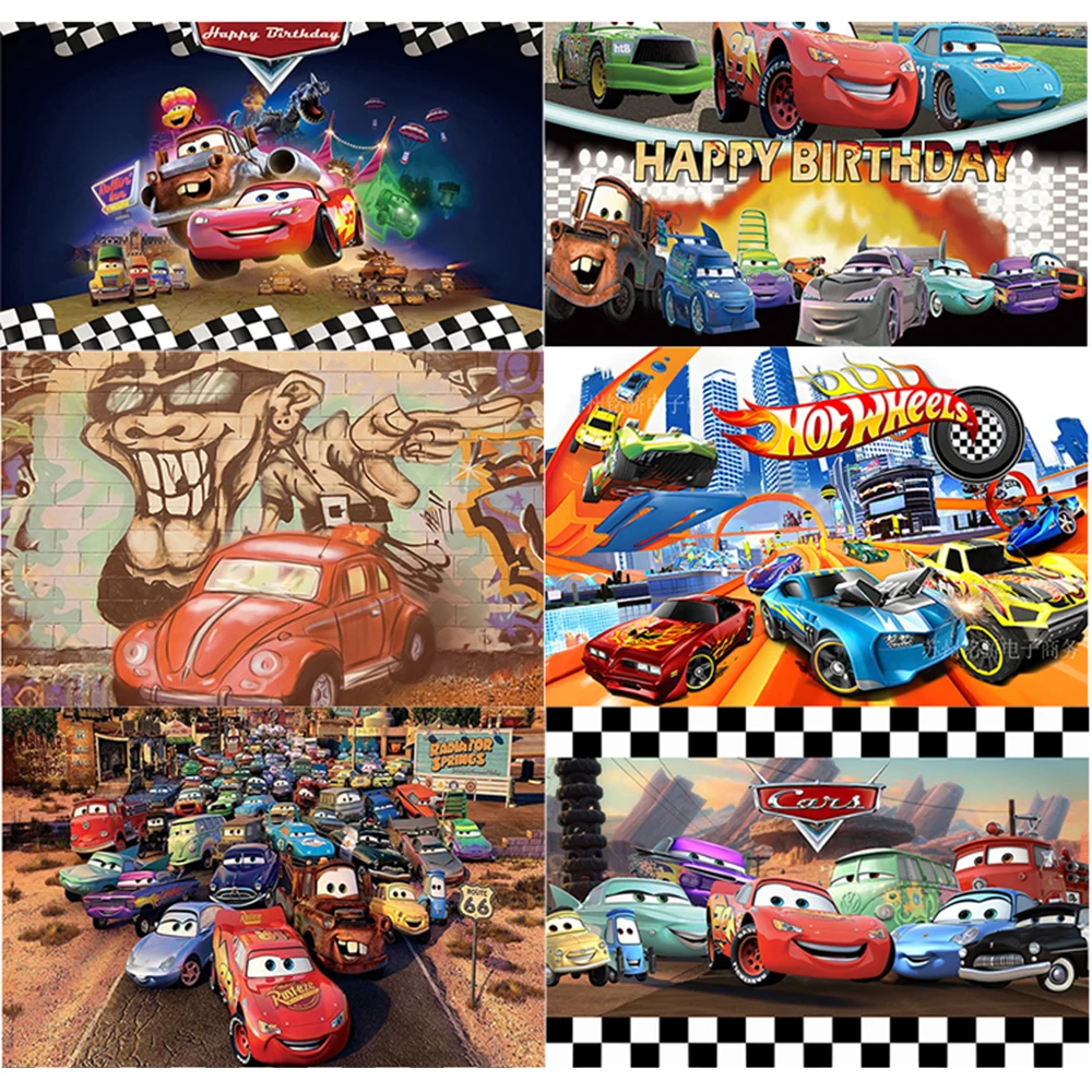 

Disney Cars Lightning Mcqueen Cycle Racing Cartoon Theme Birthday Party Photography Decoration Background Custom Props Kid Gift