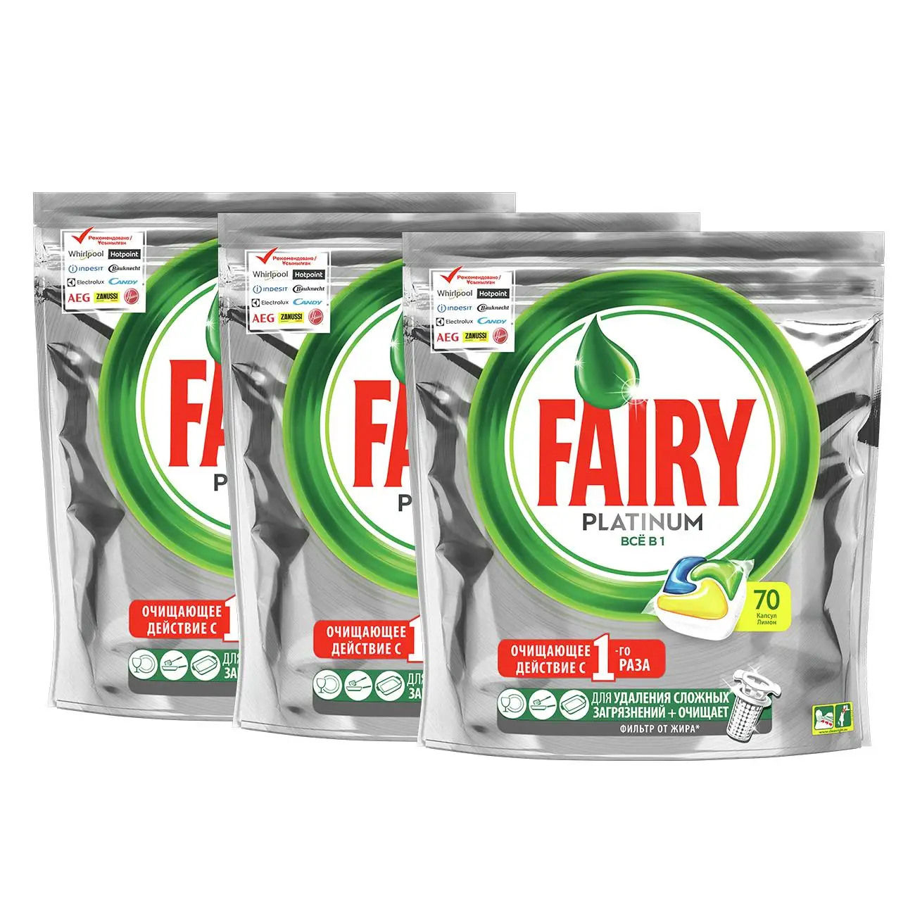Капсулы для посудомоечной машины Fairy Platinum All in One Лимон 210 шт. (3x70шт.) | Дом и сад