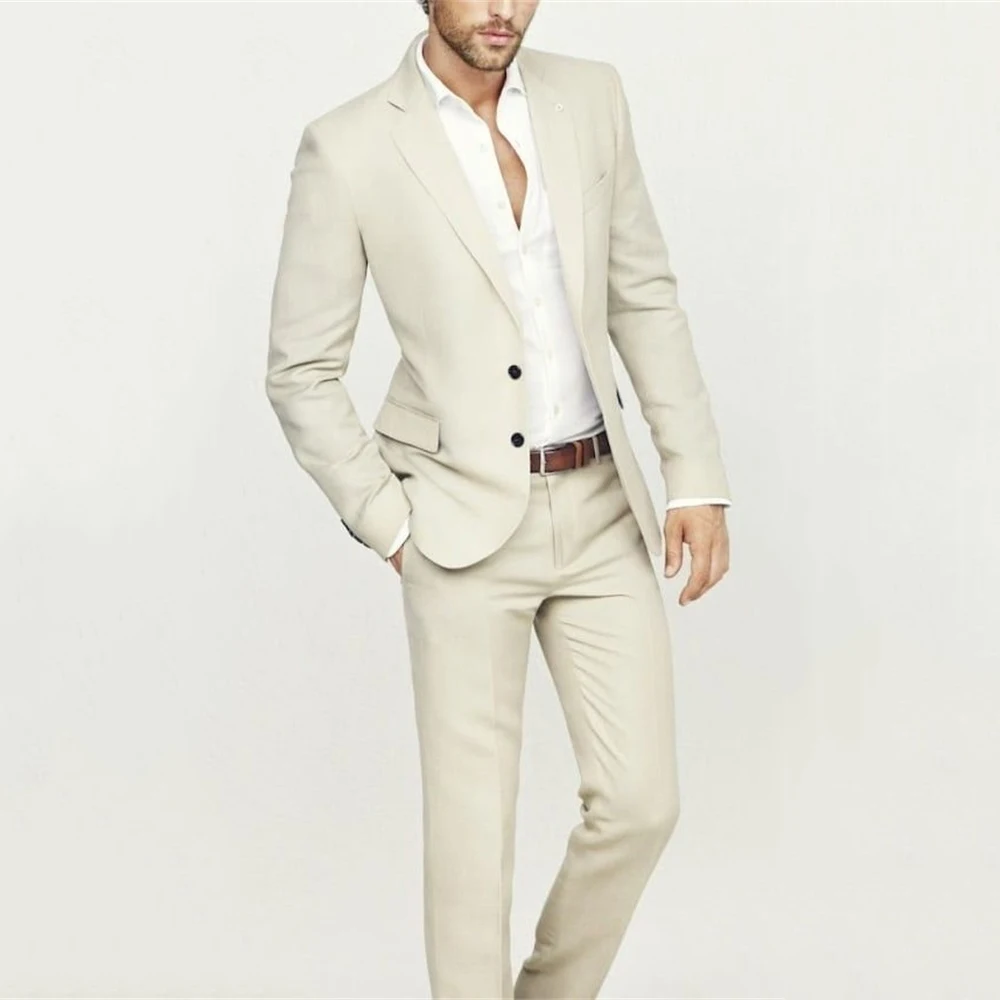 

Классический костюм цвета слоновой кости, мужской официальный деловой Блейзер, смокинг для жениха на свадьбу, облегающий костюм из двух предметов, куртка и брюки, мужская одежда