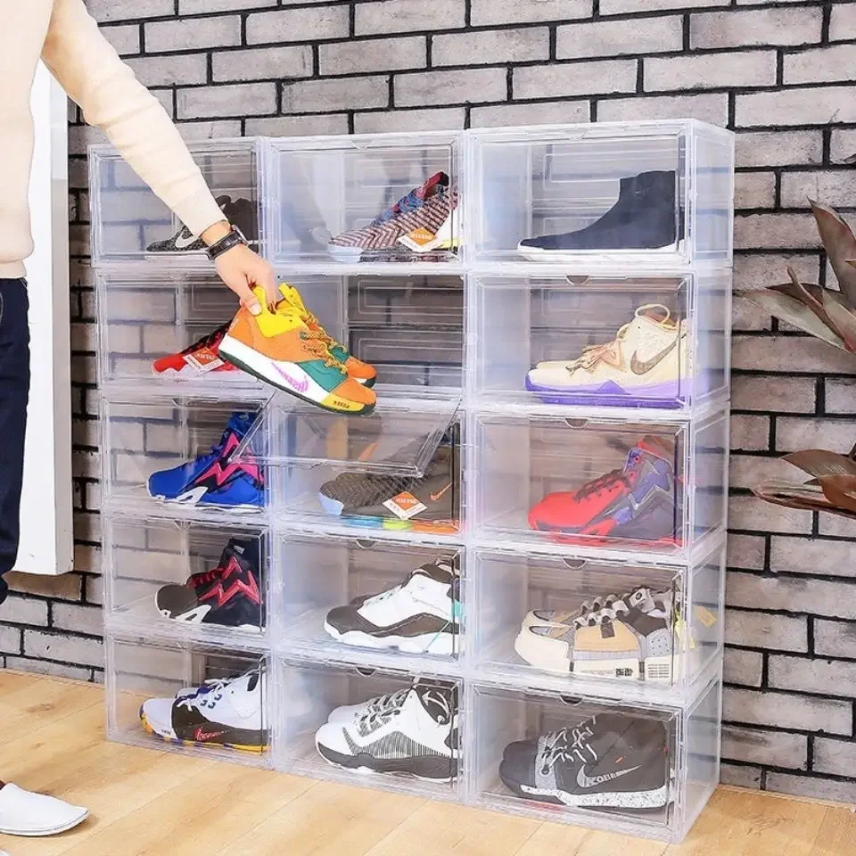 

Stackable Magnetic Shoe Box Antioxidant shoesbox Transparent Flip Top rack Dustproof Magnetic Fordable Organiser Shoe Storage