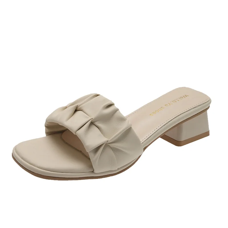 Female Shoes Womens Slippers Outdoor Luxury Slides Heeled Mules Square Heel Designer High Block Pumps Rubber Rome Fashion