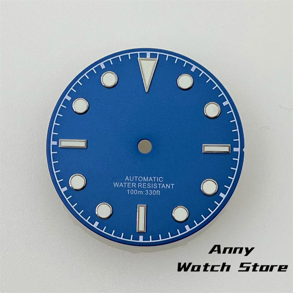 Vintage 29mm Watch Dial with Black, Brown, and Dark Blue Design Featuring Rose Gold Edging and Green Luminous Markers