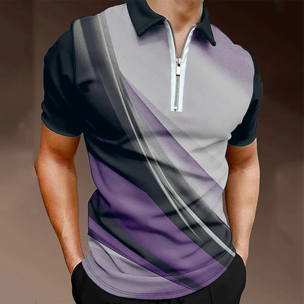 

Mens Polo Shirt Fashion Gradient Printed Summer Short Sleeve Slim Fit Tops Casual Shirts Sport Tee Turn-Down Collar Shirts
