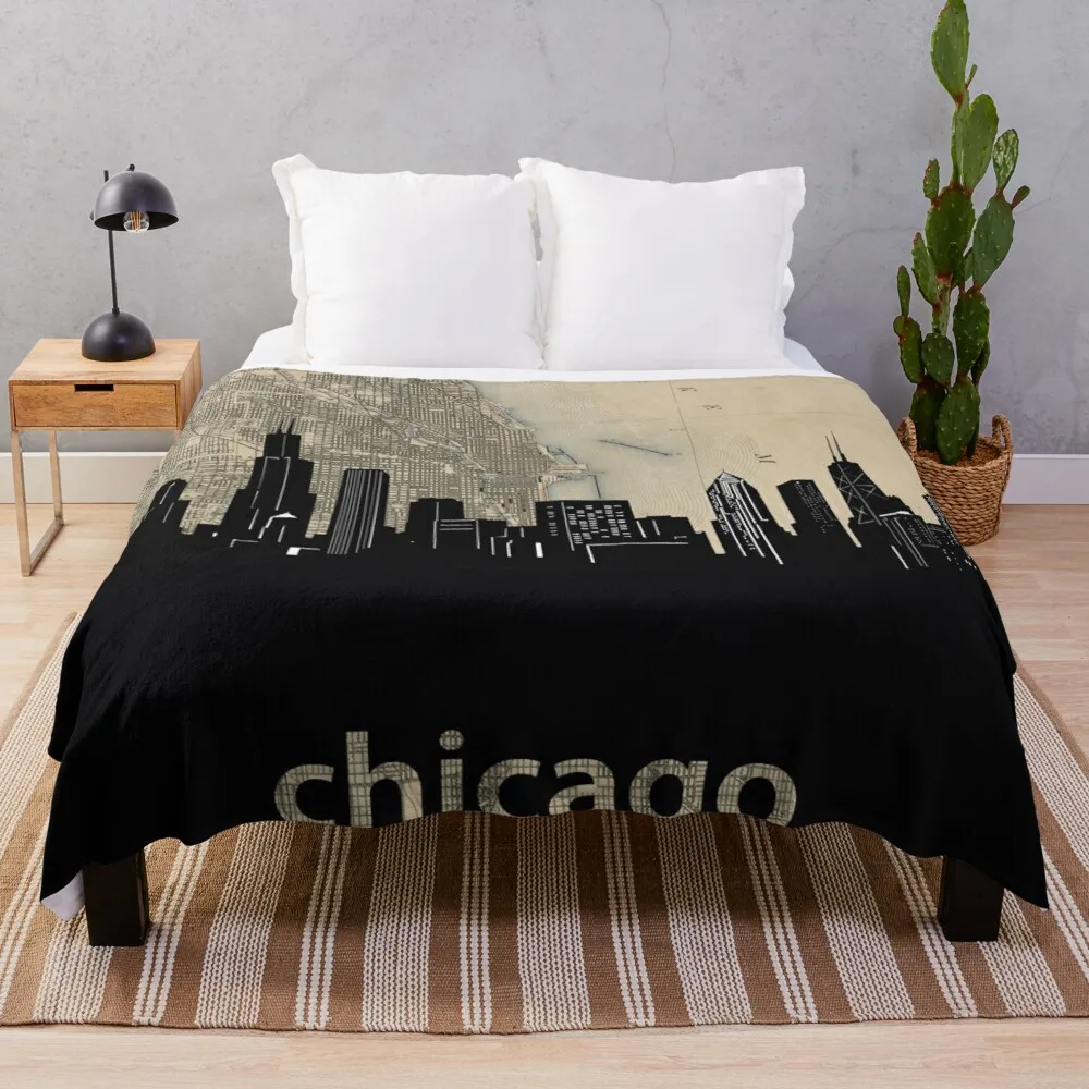 

chicago skyline Throw Blanket Personalized Gift Single Blanket