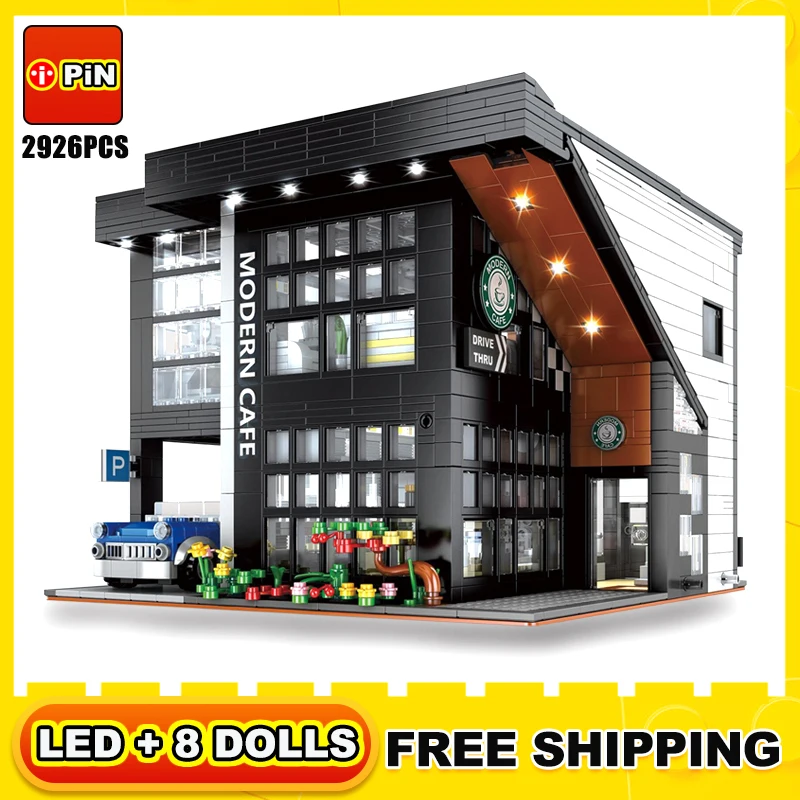 cardboard stacking blocks Modern Coffee Shop Model City Architecture Street View Building Blocks Cafe Construction Set Moc Bricks DIY Assembled Toys Gifts wooden building blocks Blocks