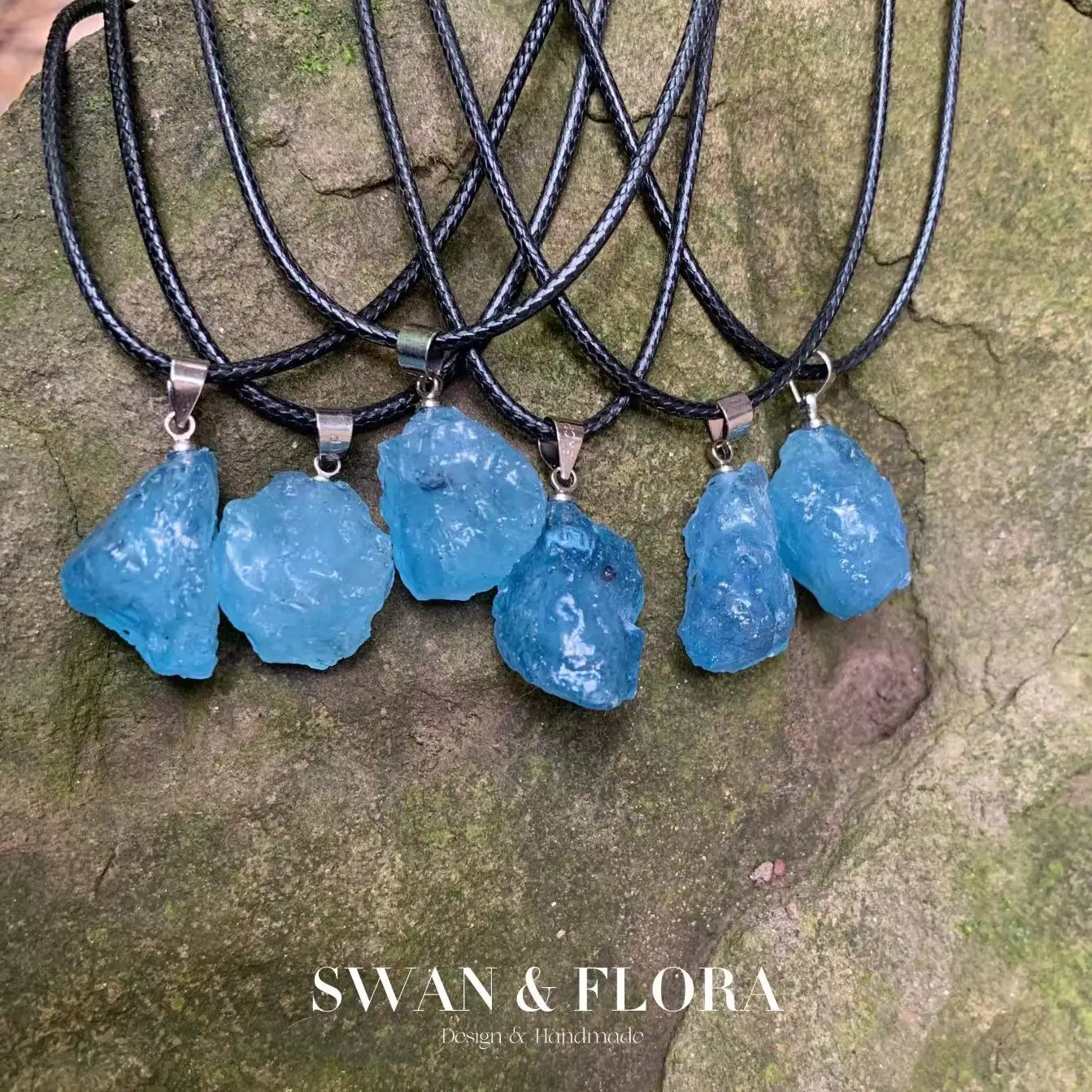 Natural Aquamarine Pendant Necklace Fine Jewelry Handmade Rough Stones BLUE Wholesale Healing Energy Gift Lucky Jewelry