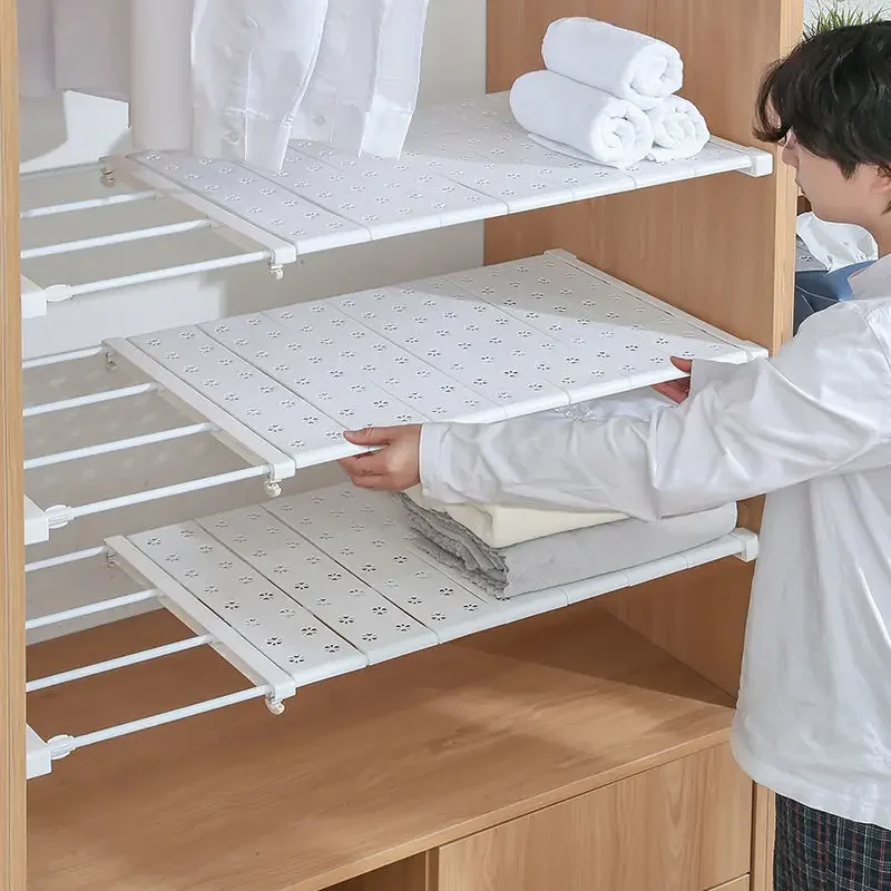 

White Closet Organizers Expandable Closet Tension Shelf Rod Adjustable Metal Storage Rack Cabinet Organizer