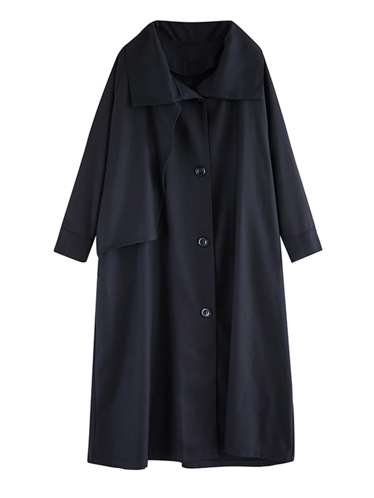 Oversized Autumn Winter New Korean Fashion Long Trench Coat For Women Black Vintage Sashes Casual Loose Outerwear Clothing 2025