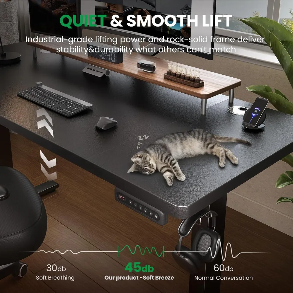 Adjustable Electric Standing Desk - 63" x 24" Desk with Cable Management and 3 Memory Height Settings