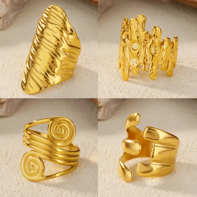 Punk Irregular Geometric Rings for Women Stainless Steel Gold Color ...
