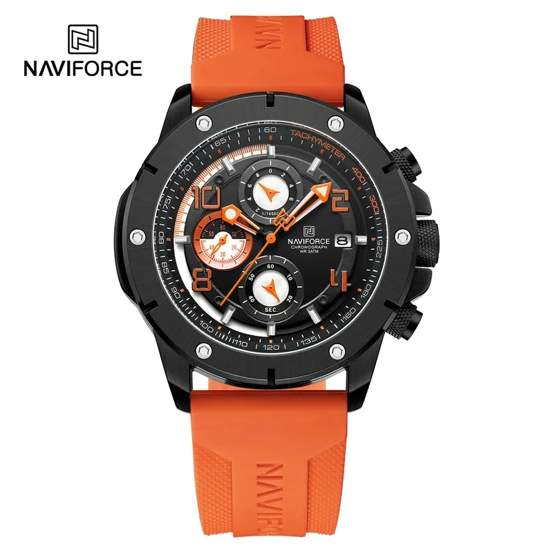 

NAVIFORCE Men's Business Quartz Watch Luxury Sports Waterproof Chronograph Male Wristwatches Luminous Date Silicone Strap Clock