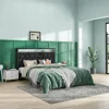 Queen Bed Frame with Led Lights, Charging Station & Storage Shelf Headboard, Diamond Tufted, Black Velvet Upholstered Bed Frame 3