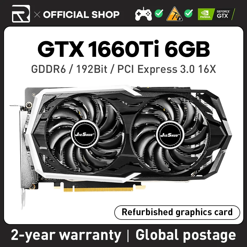 NVIDIA GTX 1660 TI 6GB JIESHUO Graphics Card Support Gaming Desktop GTX  1660Ti GPU GDDR6 192bit HDMI*1 PCI-E Video Card