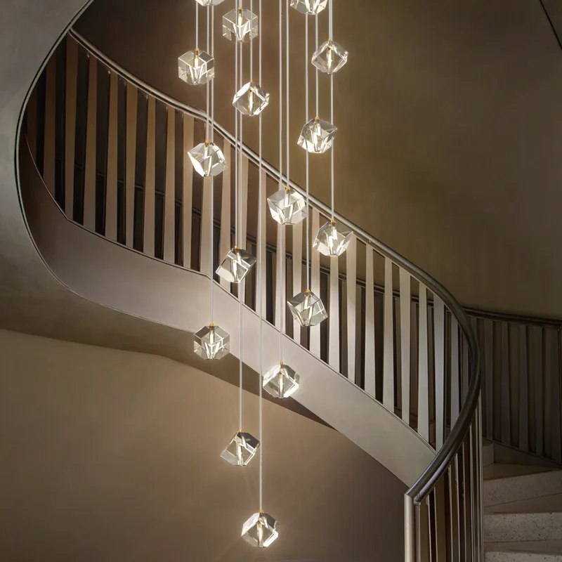 

Modern LED Square Shape Crystal Chandelier Lighting Large Hotel Restaurant Staircase Chandeliers Living Room Cristal Hang Lamps
