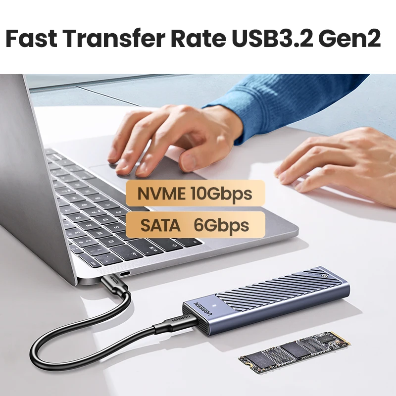 Ugreen m2 Ssd Case M.2 Nvme Ssd Ssd Gabinete Adaptador 10gbps Usb 3.2 Gen2 Usb c Externo Gabinete Suporta m e b & m Chaves - Imagem 5