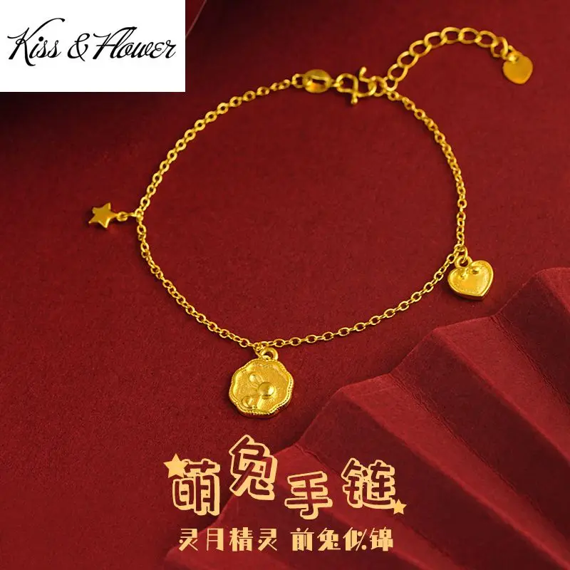 

KISS&FLOWER BR305 Fine Jewelry Wholesale Woman Girl Bride Party Birthday Wedding Christmas Gift Rabbit Heart 24KT Gold Bracelet