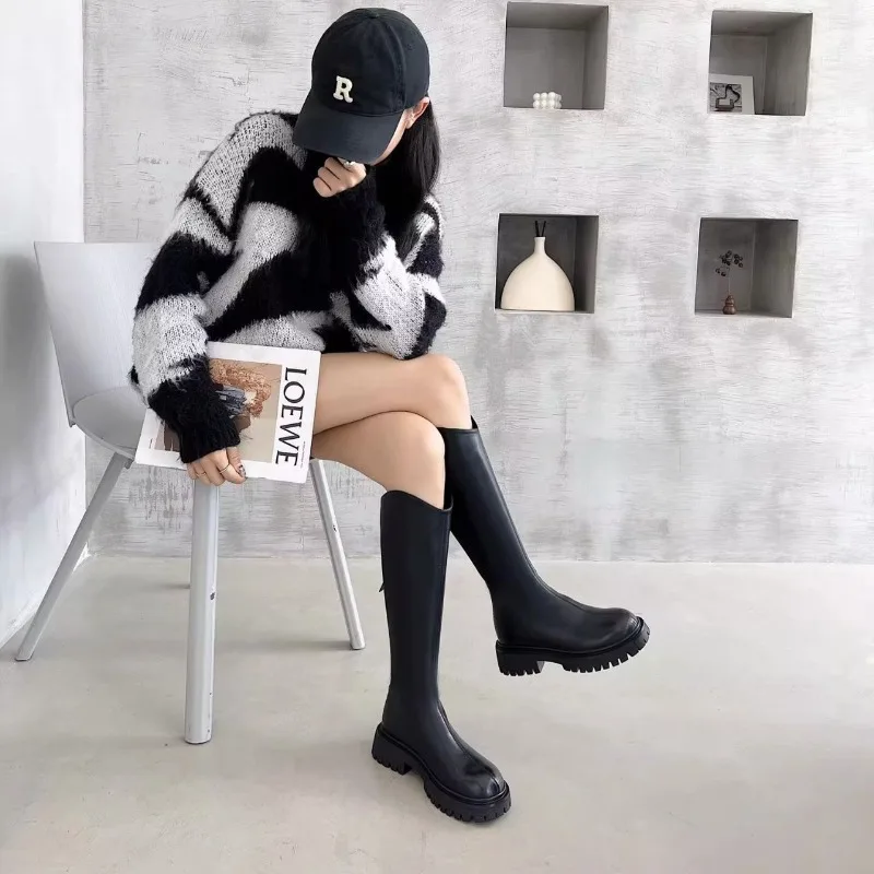 

New Woman Knee High Boots Fashion Zippers Ladies Elegant Thick Bottom Long Boots Shoes Winter Women's Boots
