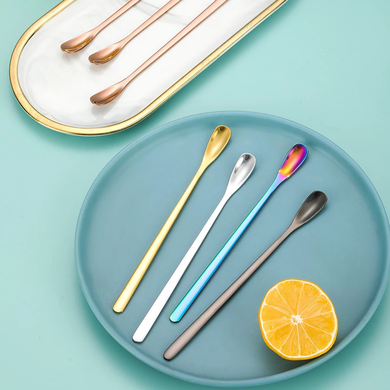 Stainless Steel Coffee Spoon Ice Cream Dessert Tea Stirring Spoon For Picnic Kitchen Accessories Bar Tools Long Handle Spoon